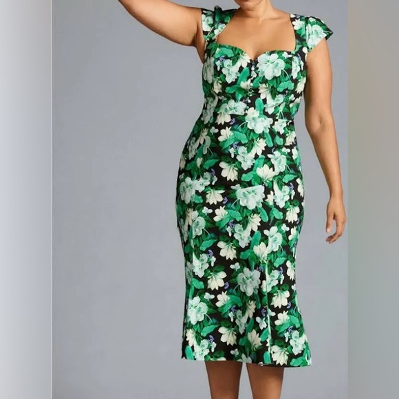 Anthropologie Cecily Green and Black Floral Maxi Dress Sz 3X - Picture 1 of 10